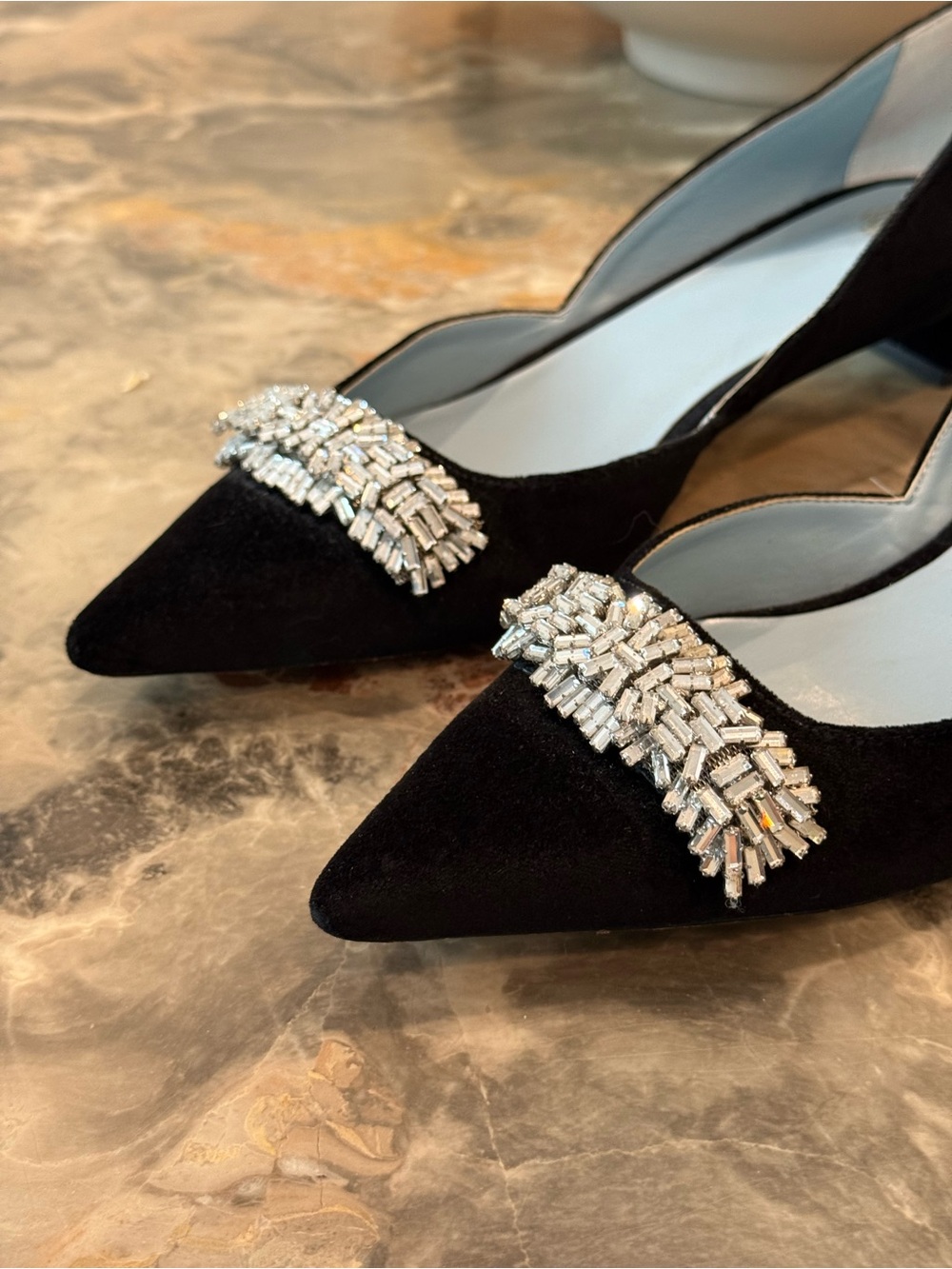 Francis Valentine Black Suede Crystal Embellished D’Orsay Flats Size 8.5B - Picture 2 of 10